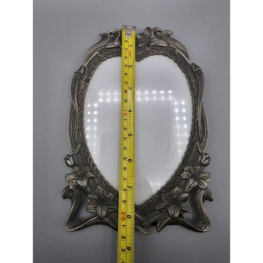 Vintage Heart Shaped Lillies Floral Art Nouveau Pewter Picture Frame